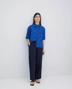 YERSE Pantalones balloon fit 100% algodón azul oscuro New
