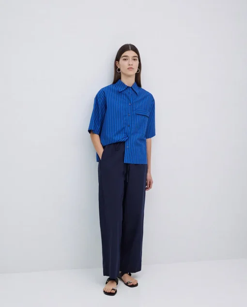 YERSE Pantalones balloon fit 100% algodón azul oscuro New