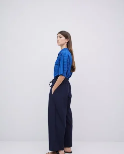 YERSE Pantalones balloon fit 100% algodón azul oscuro New