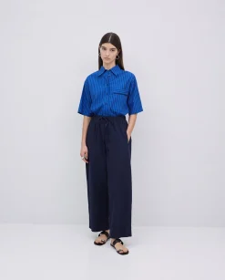 YERSE Pantalones balloon fit 100% algodón azul oscuro New