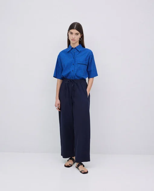 YERSE Pantalones balloon fit 100% algodón azul oscuro New
