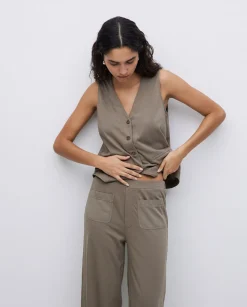 YERSE Pantalones de punto algodón caqui New