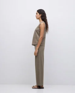 YERSE Pantalones de punto algodón caqui New