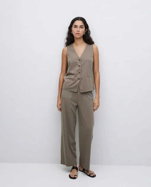 YERSE Pantalones de punto algodón caqui New