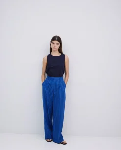 YERSE Pantalones popelín rayas azul oscuro Best