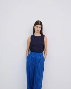 YERSE Pantalones popelín rayas azul oscuro Best