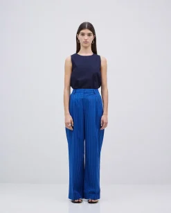 YERSE Pantalones popelín rayas azul oscuro Best