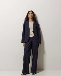 YERSE Pantalones popelín wide leg azul oscuro New