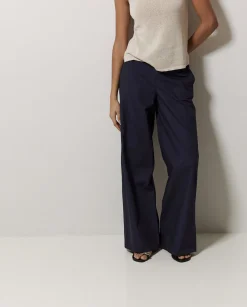 YERSE Pantalones popelín wide leg azul oscuro New