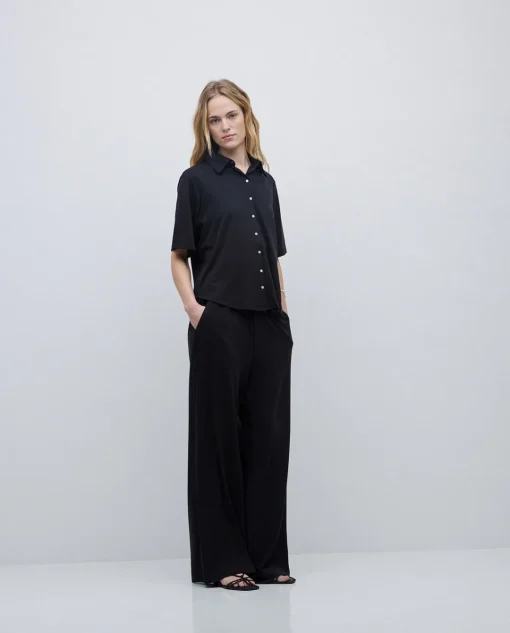 YERSE Pantalones punto fluidos negro Discount