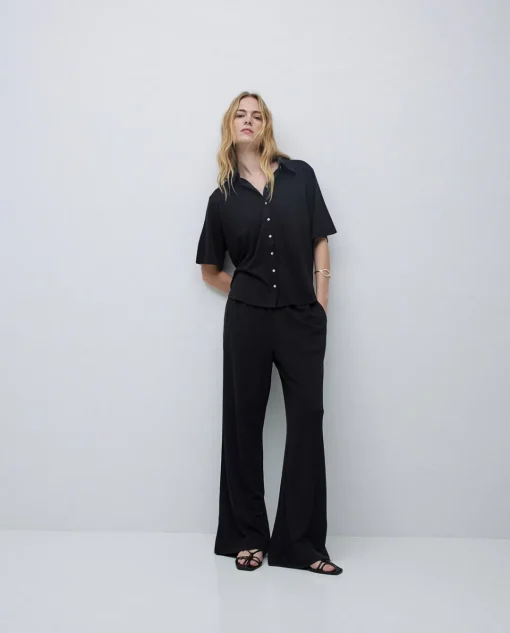 YERSE Pantalones punto fluidos negro Discount