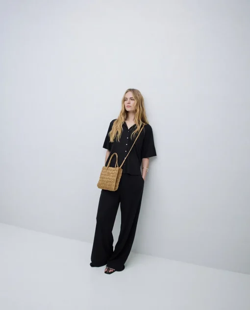 YERSE Pantalones punto fluidos negro Discount