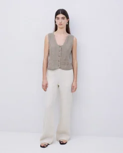 YERSE Pantalones rectos lino crudo Sale