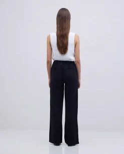 YERSE Pantalones rectos lino negro Fashion