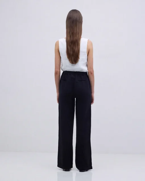 YERSE Pantalones rectos lino negro Fashion