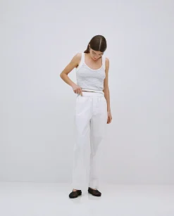 YERSE Pantalones rectos popelín blanco Discount