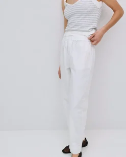 YERSE Pantalones rectos popelín blanco Discount
