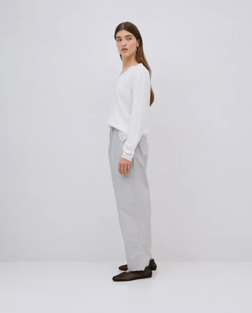 YERSE Pantalones rectos popelín gris Best