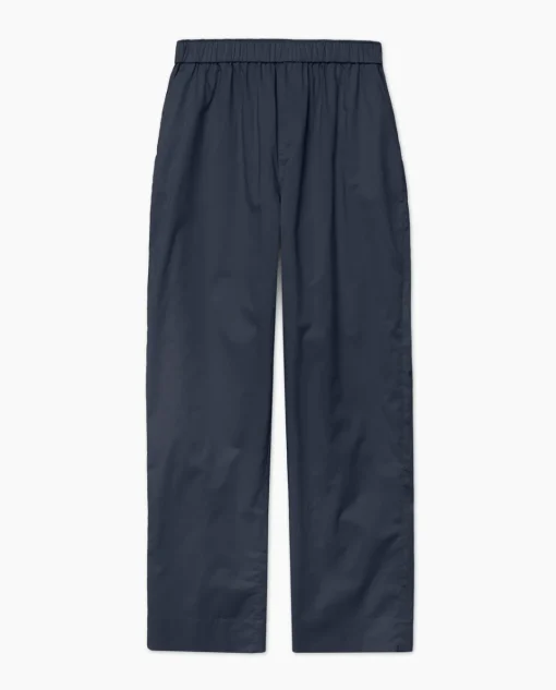 YERSE Pantalones rectos popelín azul oscuro Clearance