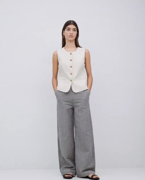 YERSE Pantalones rectos rayas azul grisáceo Online