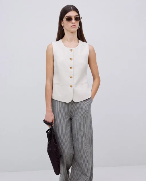 YERSE Pantalones rectos rayas azul grisáceo Online