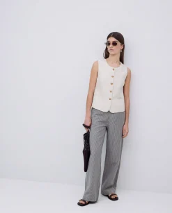 YERSE Pantalones rectos rayas azul grisáceo Online