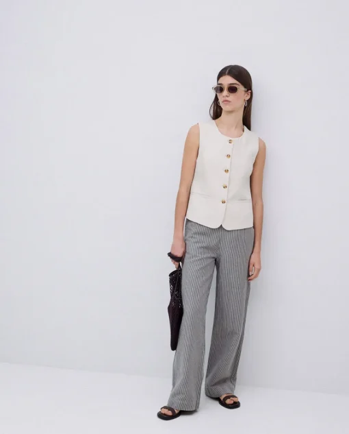 YERSE Pantalones rectos rayas azul grisáceo Online