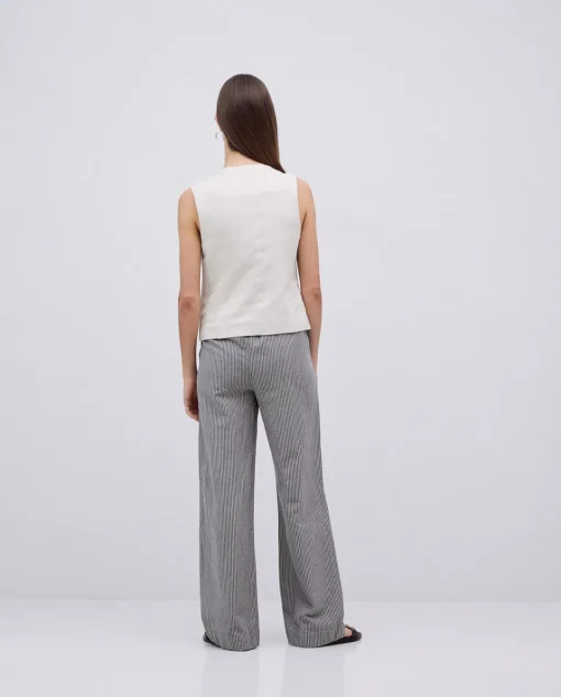 YERSE Pantalones rectos rayas azul grisáceo Online