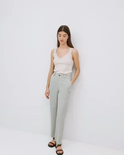 YERSE Pantalones rectos tencel verde New