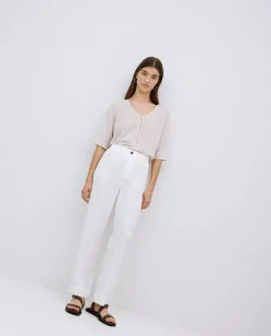 YERSE Pantalones rectos tencel blanco Clearance