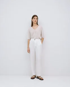 YERSE Pantalones rectos tencel blanco Clearance
