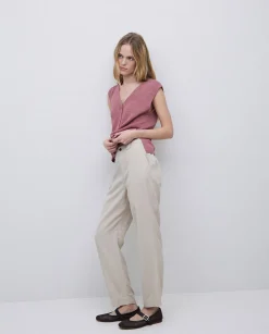 YERSE Pantalones rectos tencel beige New