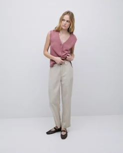 YERSE Pantalones rectos tencel beige New