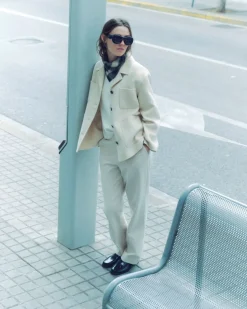 YERSE Pantalones sarga de algodón rectos crudo Hot