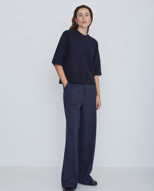 YERSE Pantalones wide leg azul marino Sale