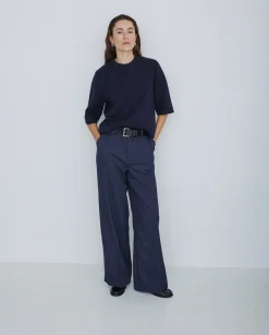 YERSE Pantalones wide leg azul marino Sale