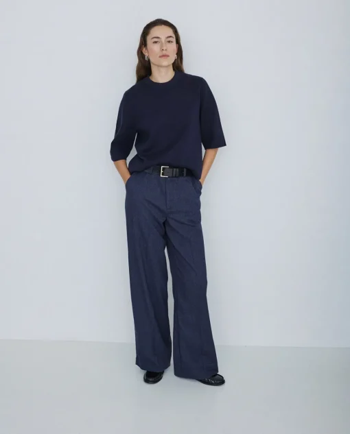 YERSE Pantalones wide leg azul marino Sale