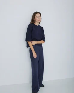 YERSE Pantalones wide leg azul marino Sale