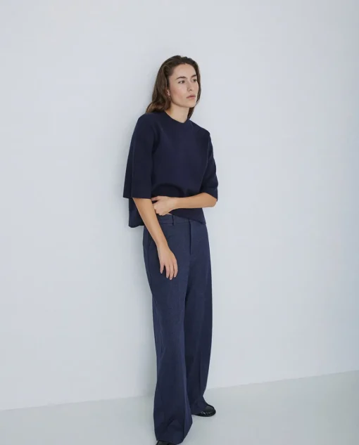 YERSE Pantalones wide leg azul marino Sale