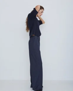 YERSE Pantalones wide leg azul marino Sale