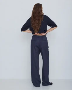 YERSE Pantalones wide leg azul marino Sale