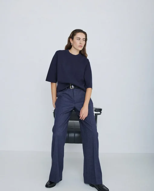 YERSE Pantalones wide leg azul marino Sale