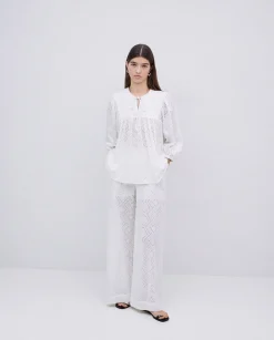 YERSE Pantalones wide leg bordado blanco Outlet