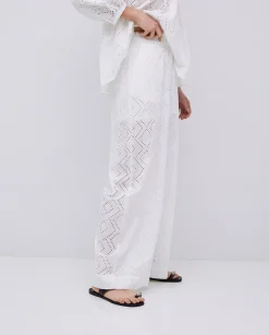 YERSE Pantalones wide leg bordado blanco Outlet