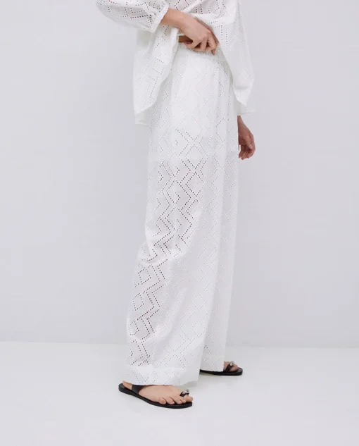 YERSE Pantalones wide leg bordado blanco Outlet