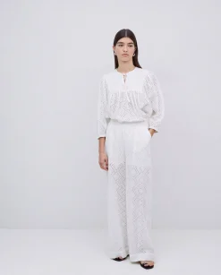 YERSE Pantalones wide leg bordado blanco Outlet
