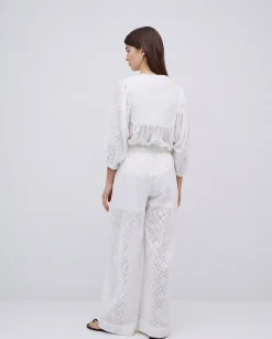 YERSE Pantalones wide leg bordado blanco Outlet