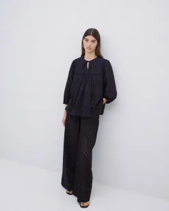 YERSE Pantalones wide leg bordado negro Hot