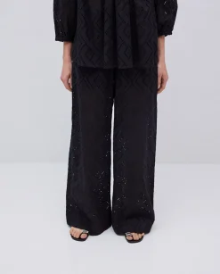 YERSE Pantalones wide leg bordado negro Hot
