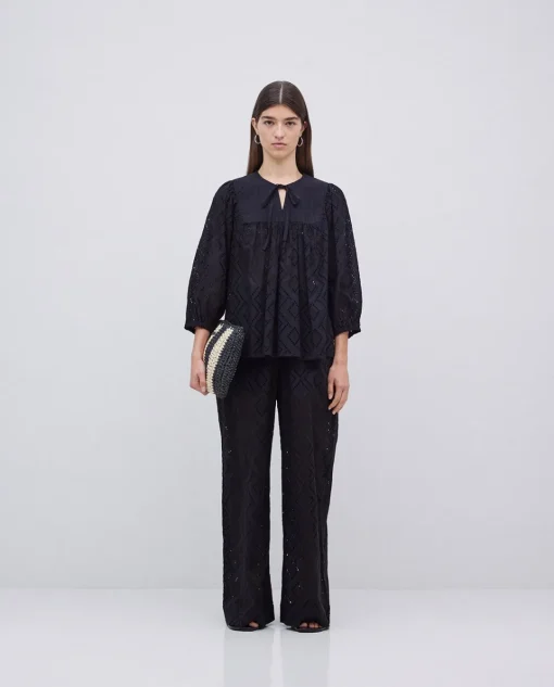 YERSE Pantalones wide leg bordado negro Hot